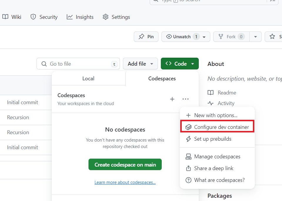 GitHub CodeSpaces - Add dev container